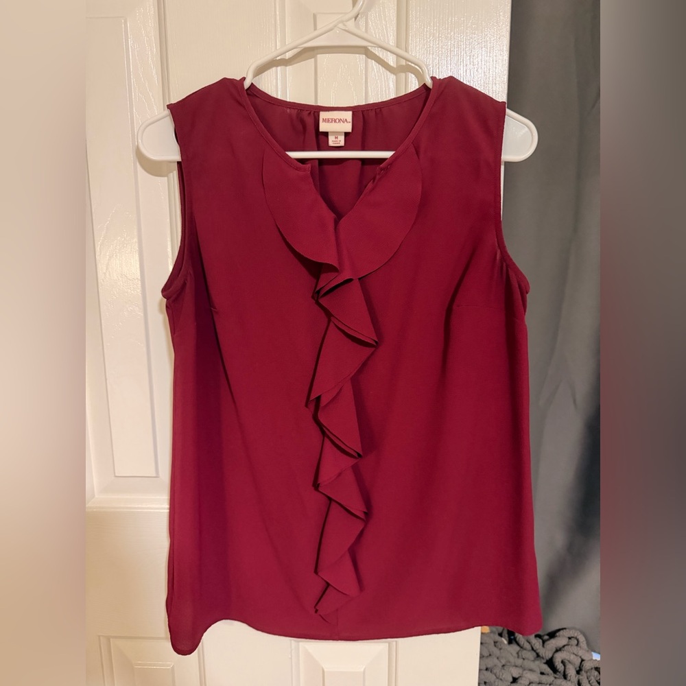 Merona Burgundy Ruffle Sleeveless Blouse